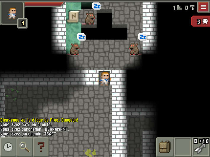 rencontre avec des rats dans Pixel dungeon