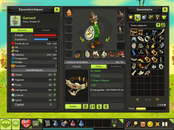 Inventaire et stats Feca dans Dofus Touch