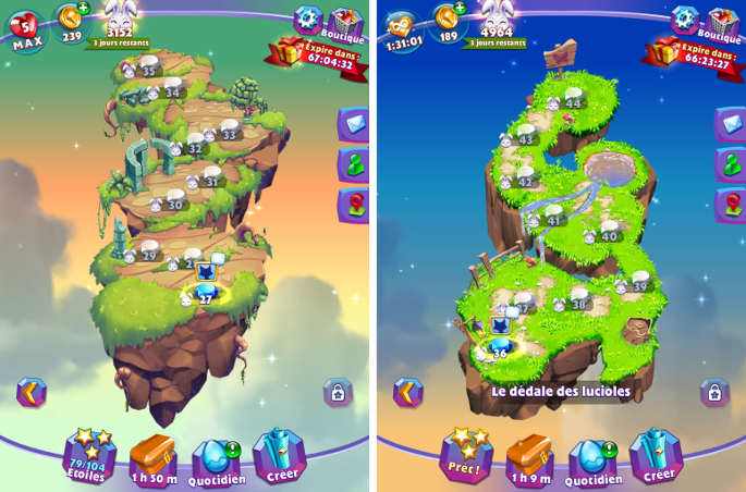 Map des différents niveaux de Bejeweled Stars