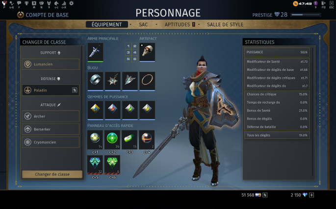 Changer de classe dans Skyforge