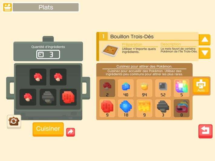 Pokémon Quest, la cuisine