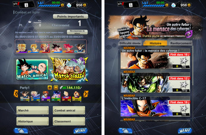 PvP et mode événements dans DB Legends