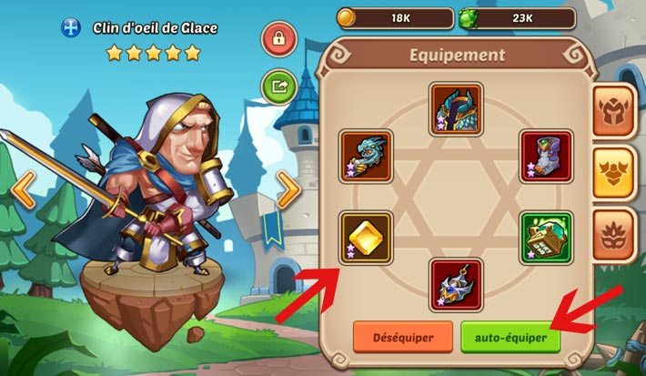 L’équipement est important dans Idle Heroes