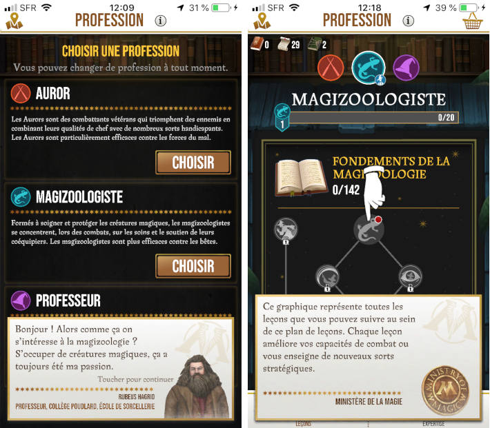 Professions dans Harry Potter Wizards unite