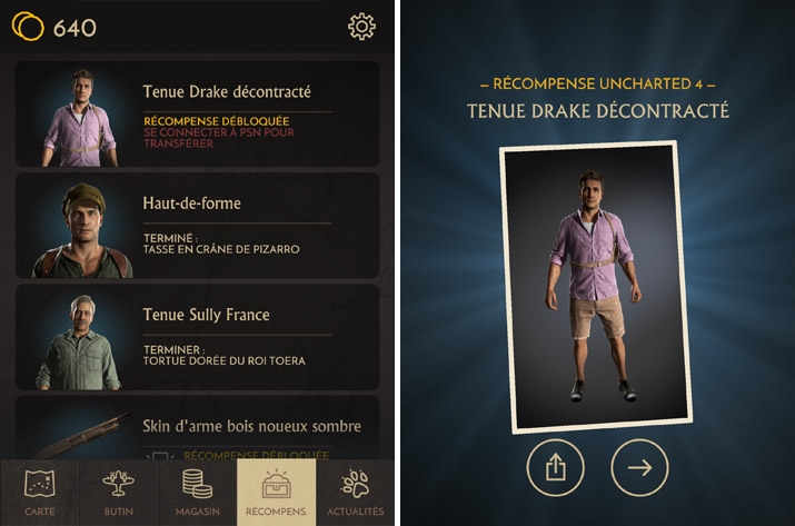 récompenses pour Uncharted 4 dans Uncharted: Fortune Hunter